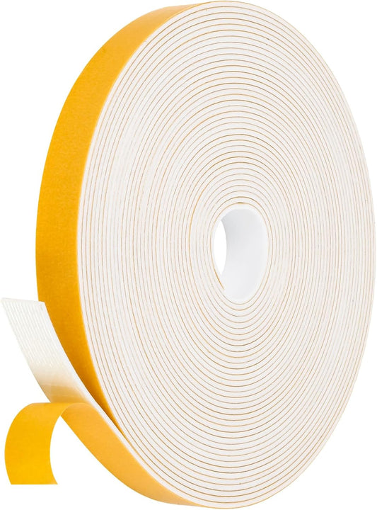 Weather Stripping Door Seal Strip (3/5 Inch X 1/16 Inch X 32Feet), Strong Adhesive, Lightproof, Soundproof, Weatherproof Foam Tape Insulation for Sliding Door, Front Door Frame, Windows- White