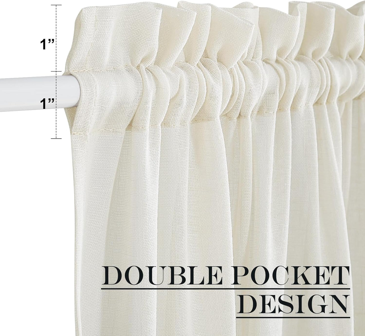 NICETOWN Side Light Door Curtains 40 inch Length Privacy Linen Texture Semi Sheer French Door Curtain Panels for Front Glass Kitchen Window, Ivory White, 26" W x 40" L, 1 Panel