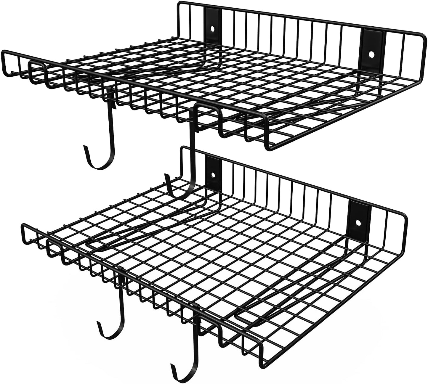 2 Pack Garage Wall Shelf, Wall Mounted Storage Shelves, Heavy Duty Metal Shelves for Room Wall, Loads 130 LBS Floating Shelves Mesh Storage Rack for Garage, Office, Basement,Wall Cabinet and Kitchen