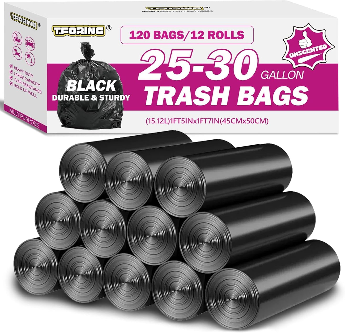 25-30 Gallon Trash Bags Black 120 Count - 32" x 36" Large Kitchen Garbage Bags, 20+ Gallon Trash Can Liners Unscented, Multipurpose for Home, Office, Daily Household Use