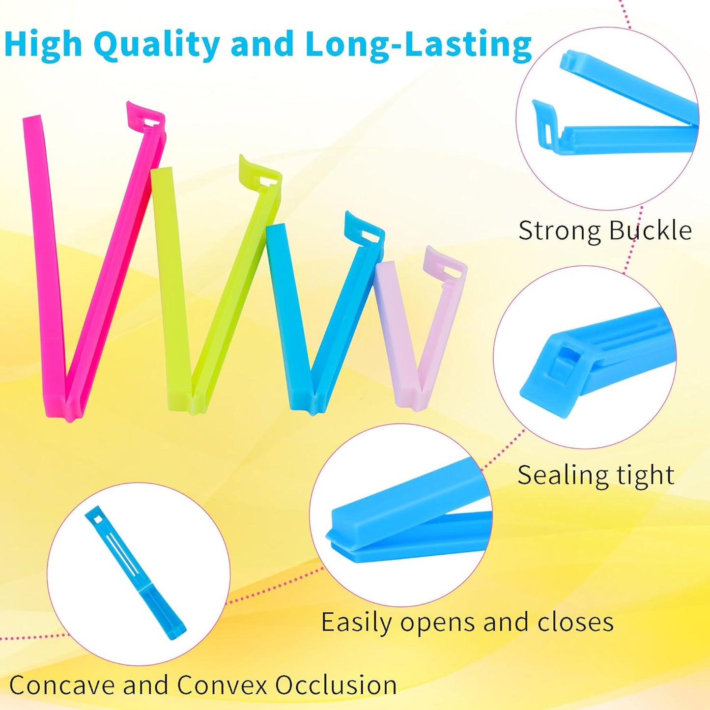 34 Pack Plastic Chip Clips - Resealable Sealing Clips for Food Storage & Snack Bags - 4 Sizes, Bright Colors - 2.4"/3.2"/4.3"/5.5"