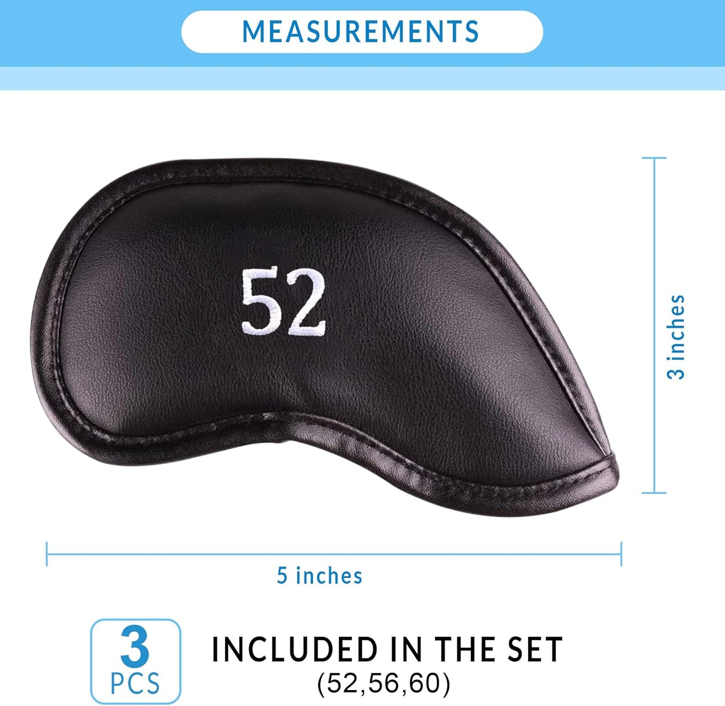 Premium Magnetic Leather Iron and Wedge Golf Club Head Covers | Set of 10 | Fits Most Clubs | Embroidered Club Label on Both Sides of Club Head Cover