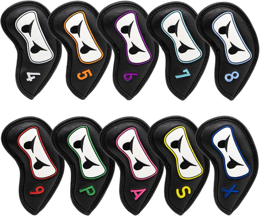 Premium Leather Golf Club Iron Covers - 10pcs/Set Wedge & Iron Headcovers with Velcro Closure