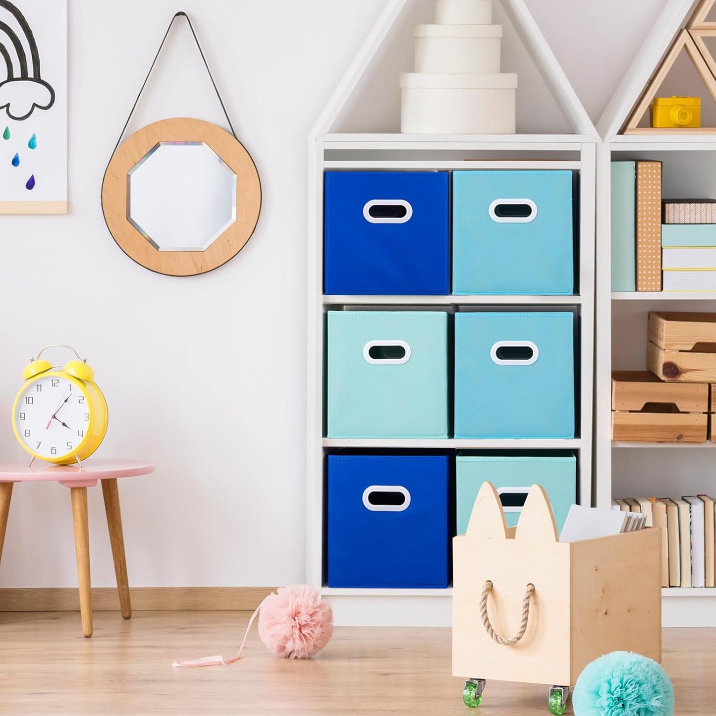 Stero Fabric Storage Cubes Bins, 11 inch Fun Colored Foldable Storage Baskets with Dual Plastic Handle for Home, Kids Room, Closet and Toys Organization, Multi Colored, Set of 6