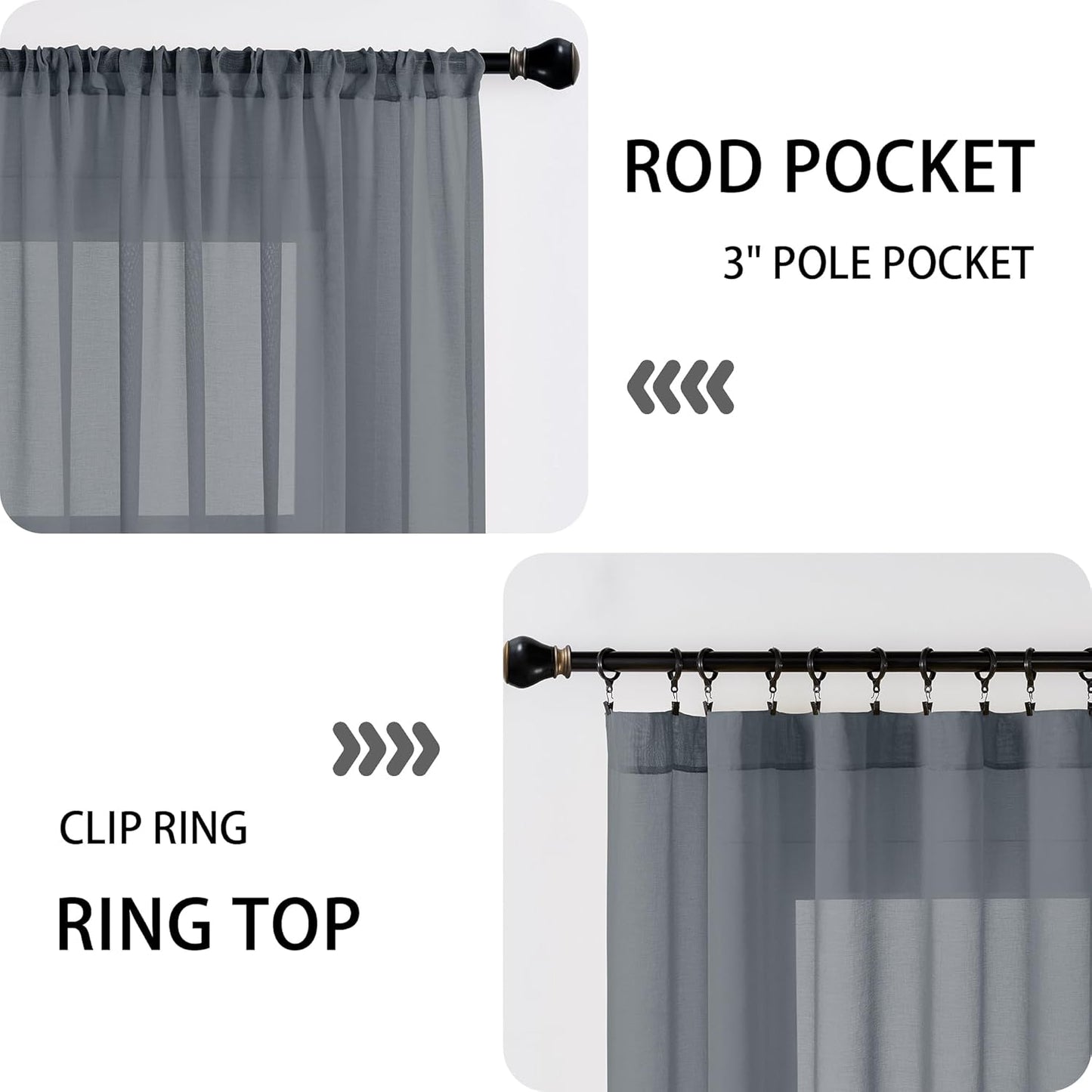 Tollpiz Sheer Door Curtain Closet Linen Textured Curtains Sheer Doorway Light Filtering Voile Patio Glass Door Rod Pocket Curtain French Door, 54 x 72 inches Long, Dark Grey, Set of 1 Panel