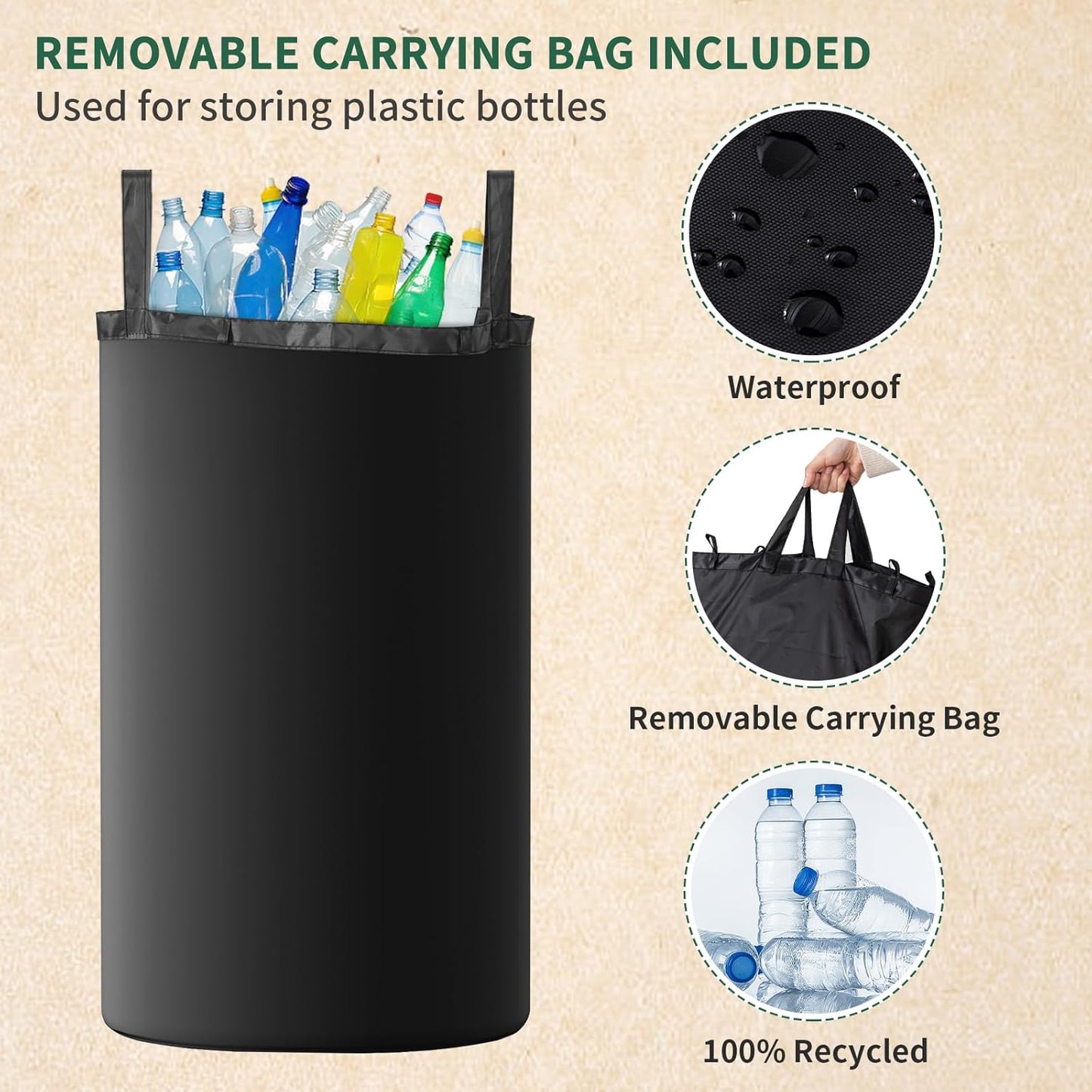 Recycling Bin for Kitchen Indoor Home 26 Gallon, 100L Recycle Bin with Removeable and Reusable Inner Bag, Recycling bin with lid for Bottles Cans Glass Plastice Cartons (Dark Gray)