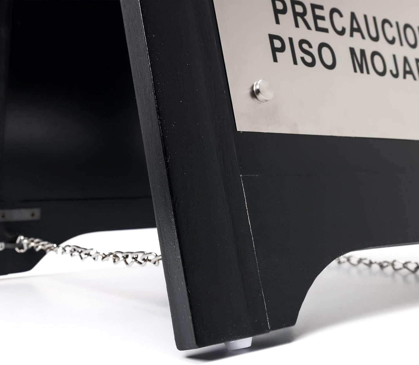 Premium Wooden Caution Wet Floor Sign – Bilingual w/ Non-Skid Plastic Feet – For Hotels, Schools, Offices, Areas, Restrooms, Pool Decks & Shops - Black Wood/Brushed Nickel Plate