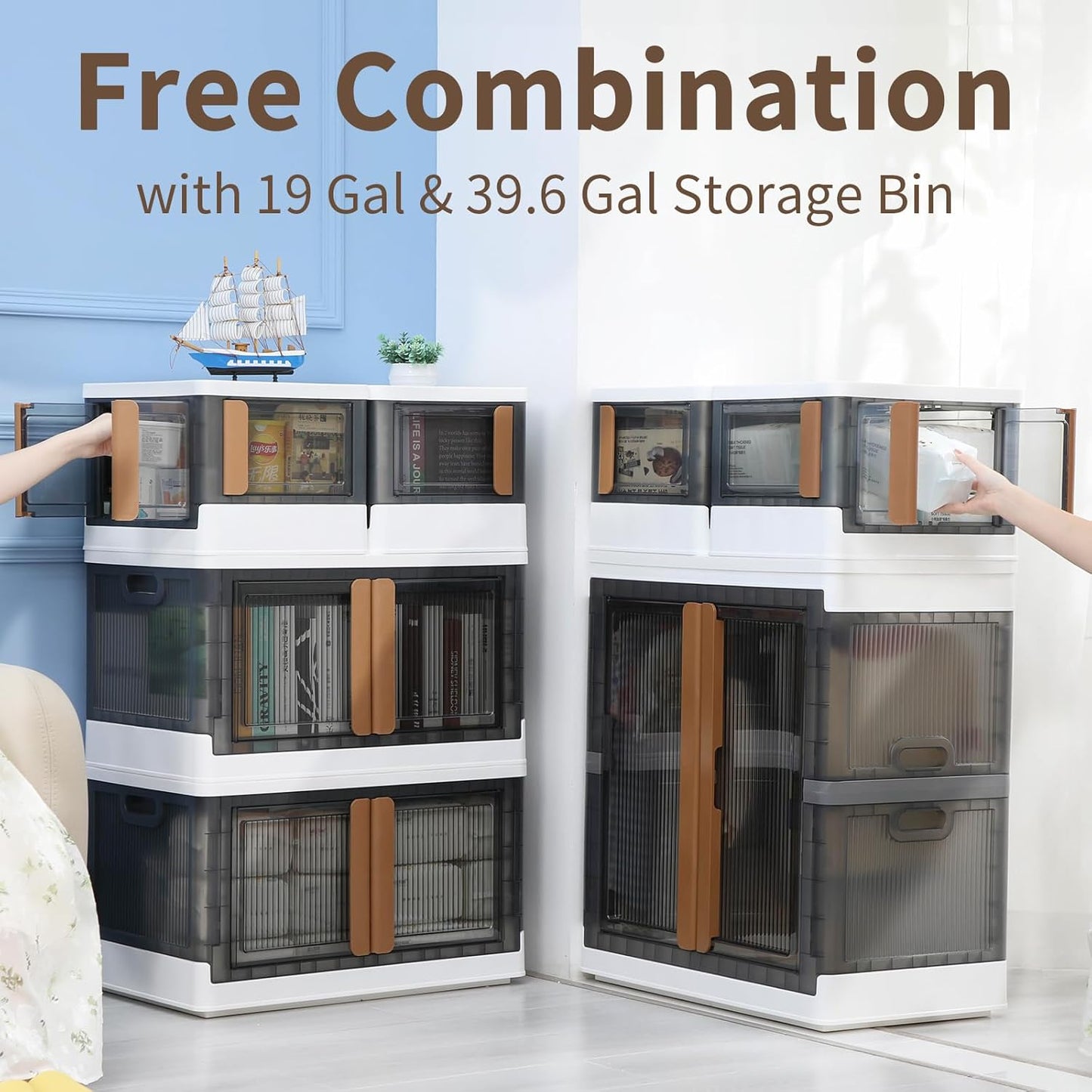 HAIXIN Cube Storage Bins with Lids, organization and storage with 4 Doors, Stackable Storage Containers, 6.86 Gal Collapsible Closet Organizer, 1 Pack