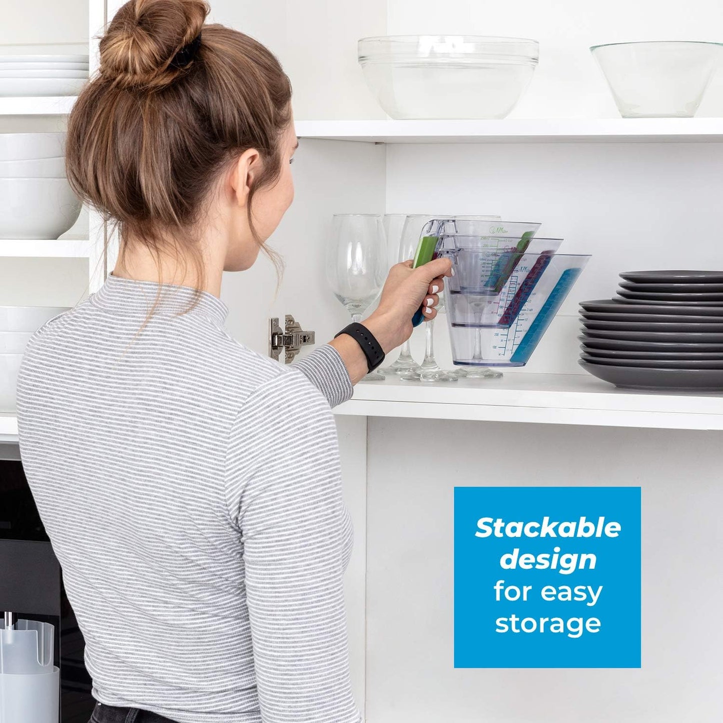 KPKitchen 4-Piece Angled Liquid Measuring Cups Plastic Set - BPA-Free Mini Oz, 1, 2 and 4 Plastic Measuring Cup Sizes - Measuring Cups For Liquids with ML & Cups Measures - Small & Large Measure Cup