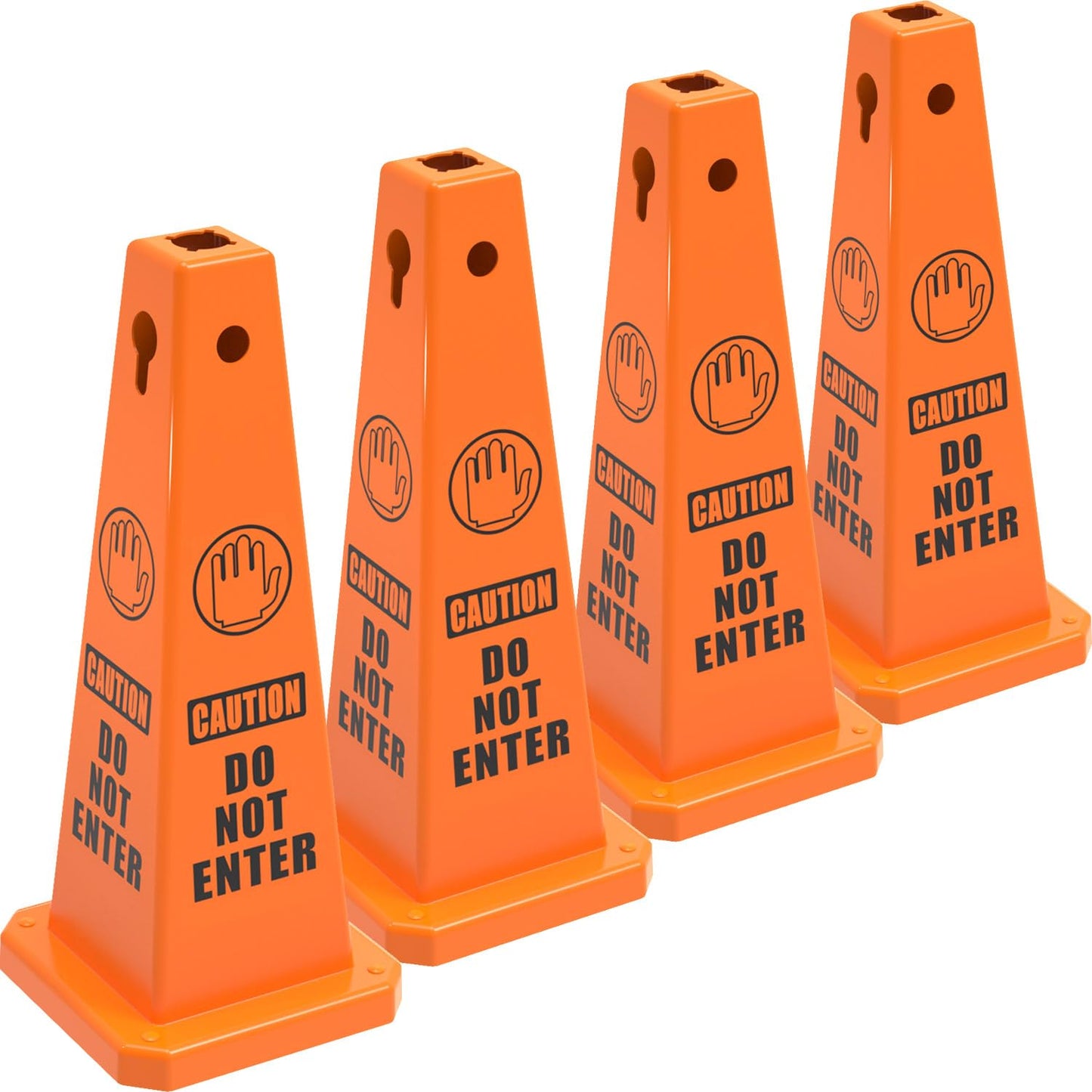 Plastic Traffic Cones, 4-Sided Message Cones, Road Safety Parking Cones, Standing Traffic Warning Signs for Cleaning Area, Garage, No Entry (4, Do Not Enter, Large)