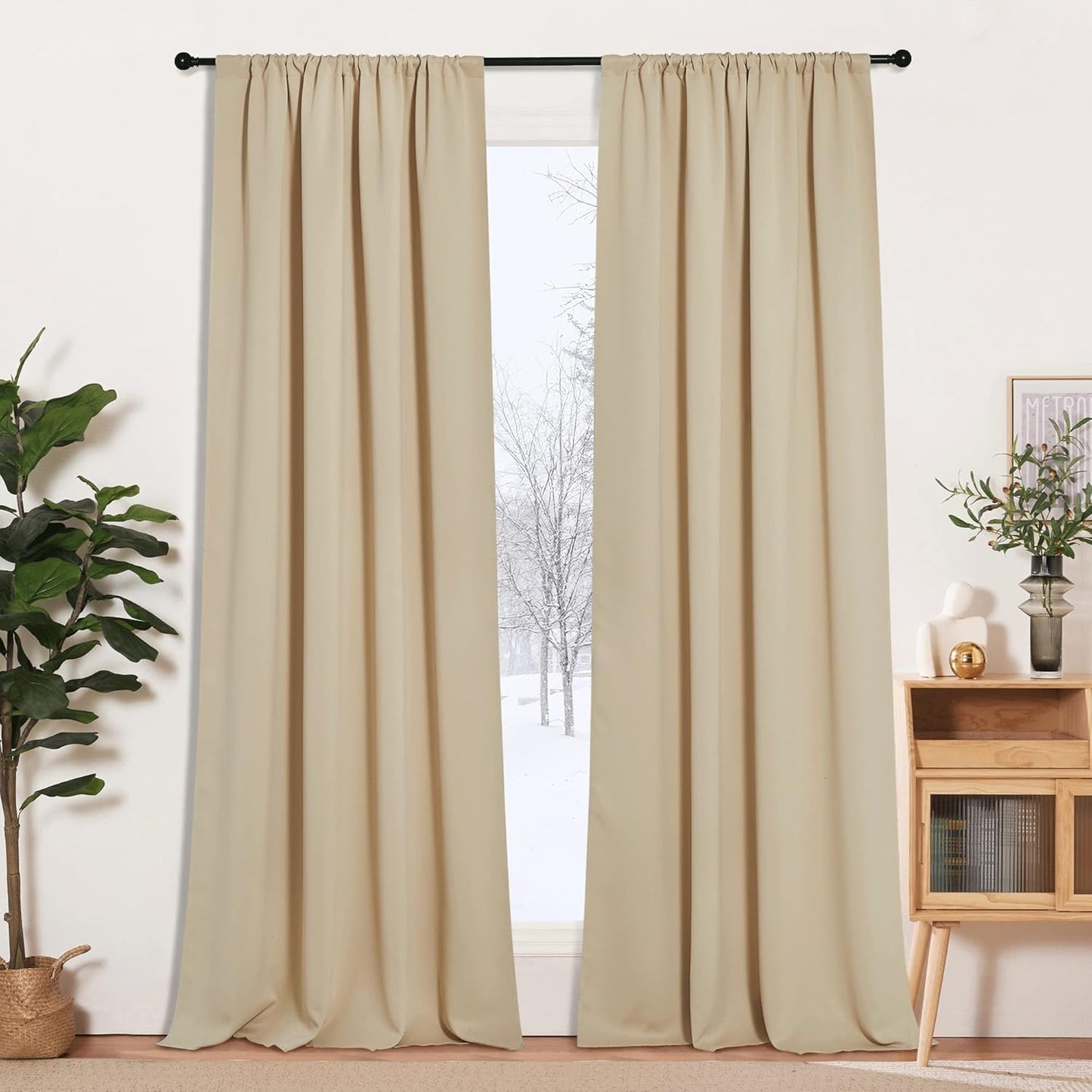 RYB HOME Blackout Curtains for Living Room, Large Window Shades for Bay Window Dining Parlor Bedroom Patio Door, Wide 52 x Long 102 inches, Biscotti Beige, 2 Panels