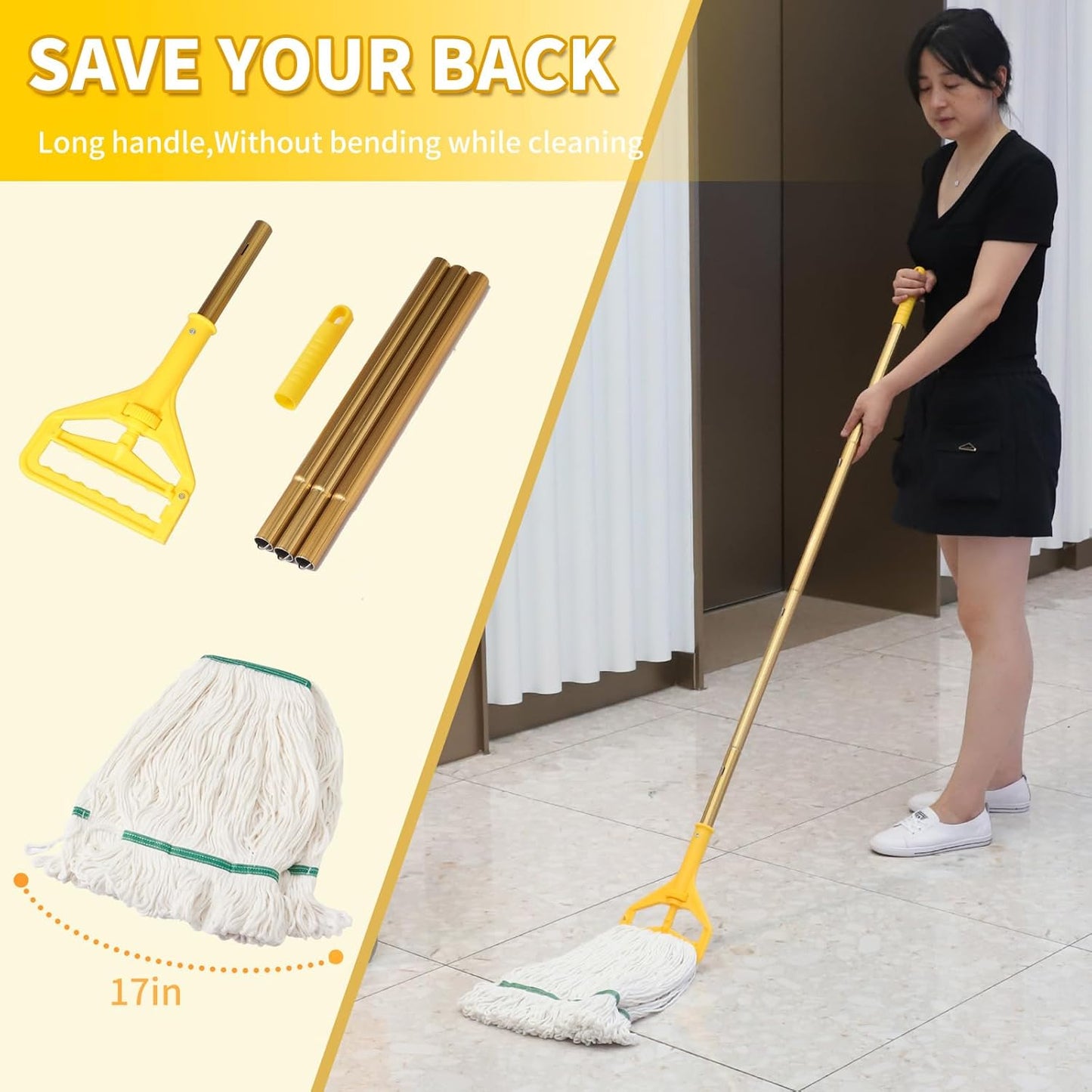 Commercial Mop Bucket with Side-Press Wringer for Floor Cleaning, 35 Quarts, Yellow, Including One Commercial Mop