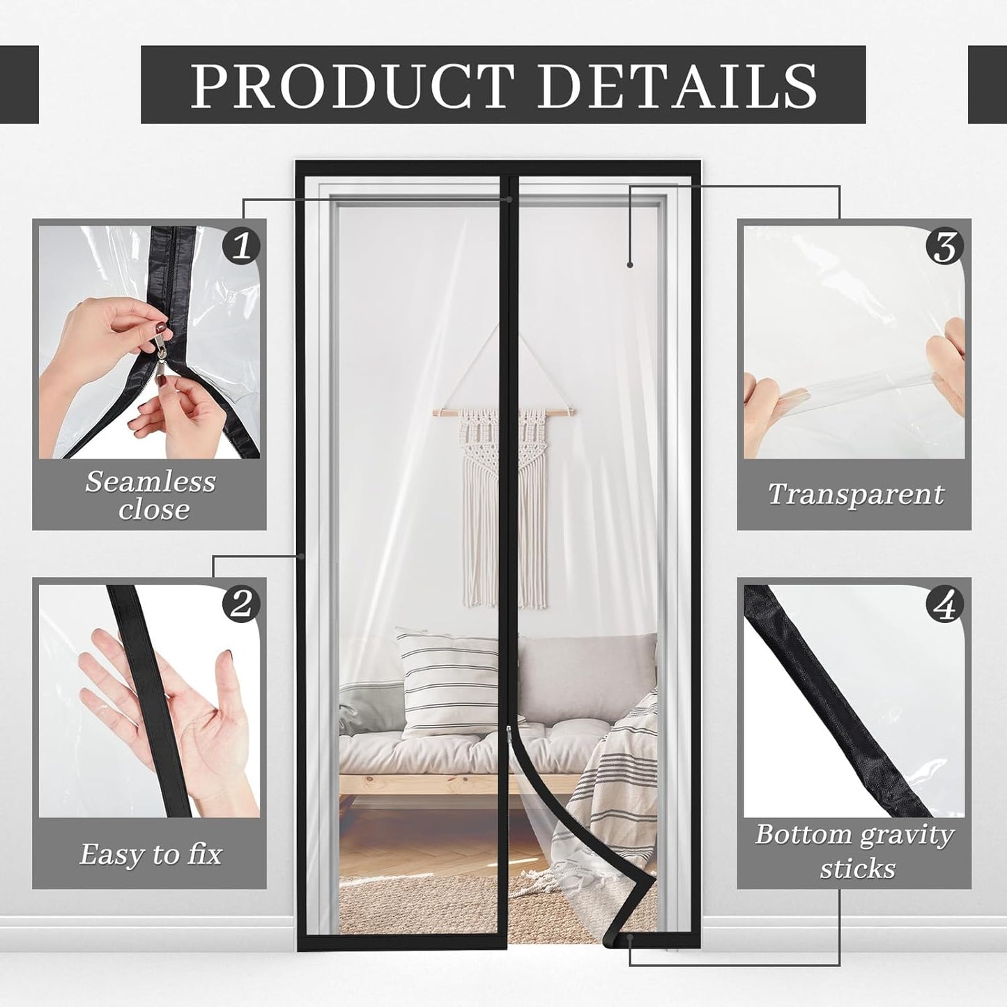 Amylove Zipper 34 x 80 Inch Dust Barrier Door Kit Construction Door Barrier 2.8 x 6.7 ft Reusable Plastic Curtain Cover Containment Standard Doorway Temporary Wall Screen Sheeting for Bathroom Hallway