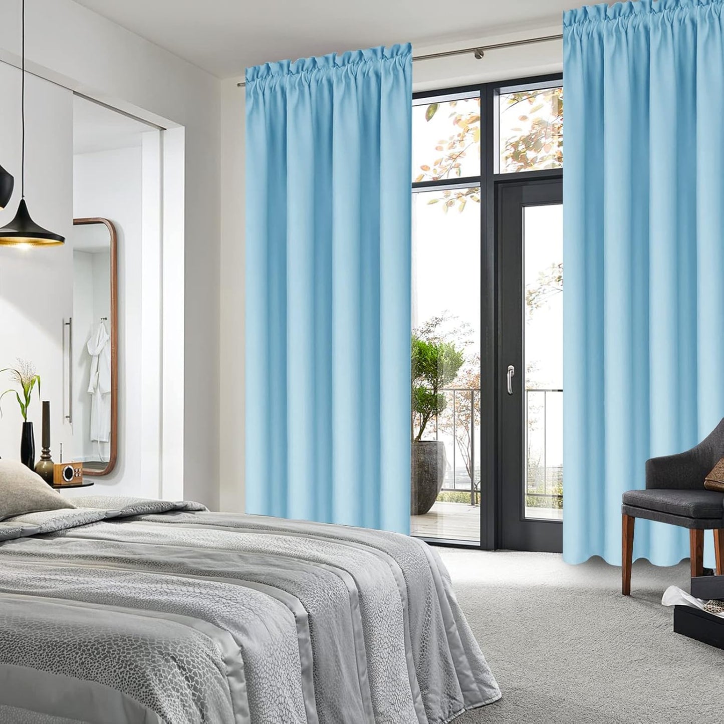 DWCN Light Blue Blackout Curtains for Bedroom –Rod Pocket Thermal Insulated Room Darkening Drapes for Living Room, W 42 x L 54 Inch, 2 Panels