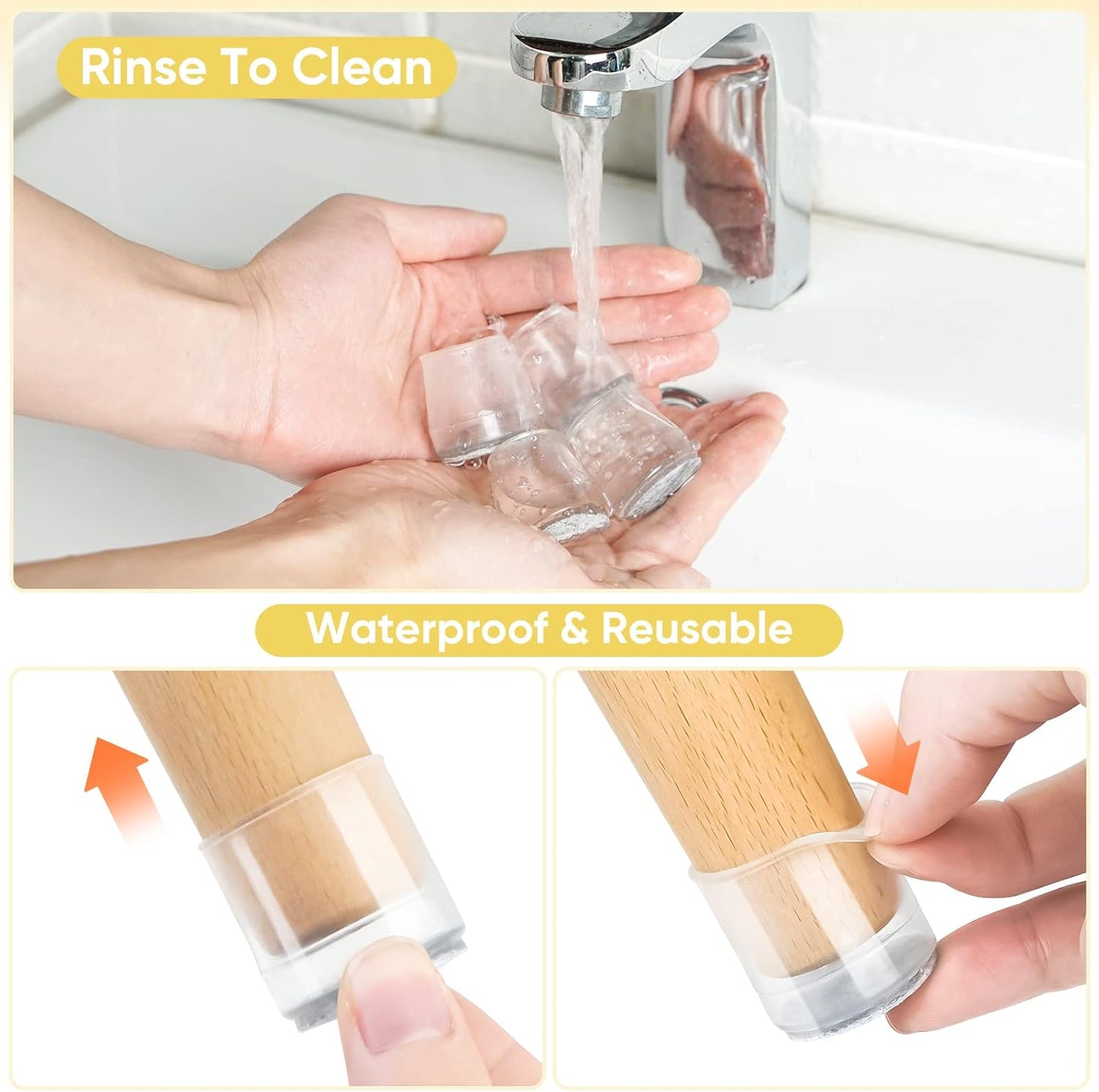 BALEINE 24 Pack Silicone Chair Leg Floor Protectors, Stool Leg Protectors Cap, Non-Slip Chair Leg Caps for Hardwood Floors (Clear Combo 24 Pack)