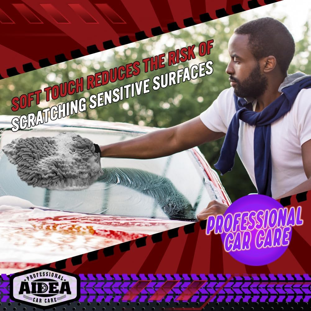 AIDEA Car Wash Mitt Microfiber, 1PK Scratch Free Lint-Free, Premium Chenille Microfiber Sponge Mitt Car Wash Brush, Grey, Regular Size 7.12''X10.14''