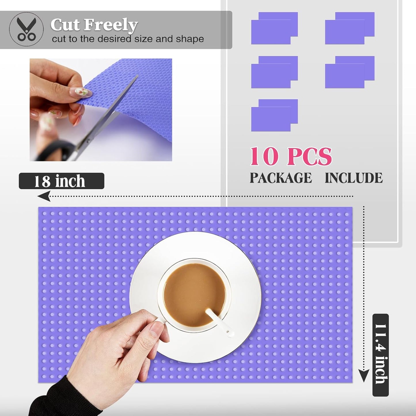 10Pcs Refrigerator Liners, Washable Fridge Liner Shelf Mats Refrigerator Pads for Cupboard Cabinet Drawer Home Kitchen Accessories Organization (Purple)