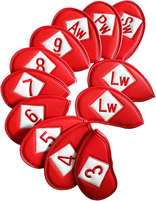FINGER TEN Premium Synthetic Leather Stylish Iron & Wedge Golf Head Covers Value 12 Piece Set, Embroidered Labels & Fits Most Clubs Gift Set, Travel Protection Accessories