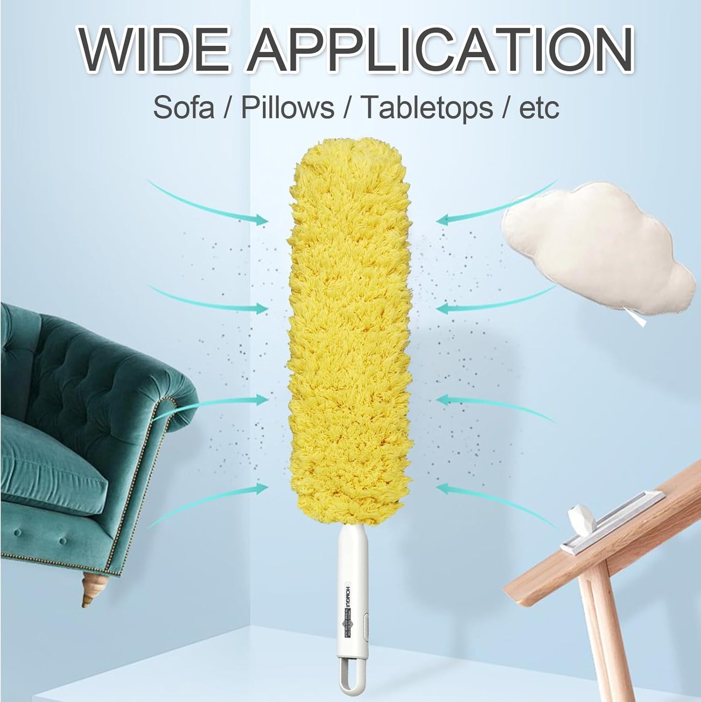 Microfiber Duster, Feather Duster, Dusters for Cleaning, Washable and Reusable Duster with Replaceable Head, Microfiber Hand Duster for Cleaning Cobweb, Blinds, Furniture, Cars-Yellow