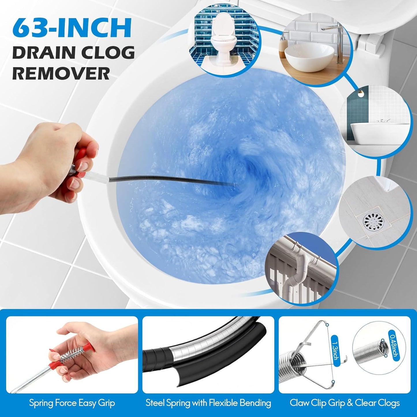 10 PCS Drain Snake Hair Drain Clog Remover Tool Set, Snake Drain Hair Removal Tool, Grabber Claw Drain Hair Remover, Flexible Drain Cleaner Brushes for Toilet, Kitchen Sink, Shower & Tub