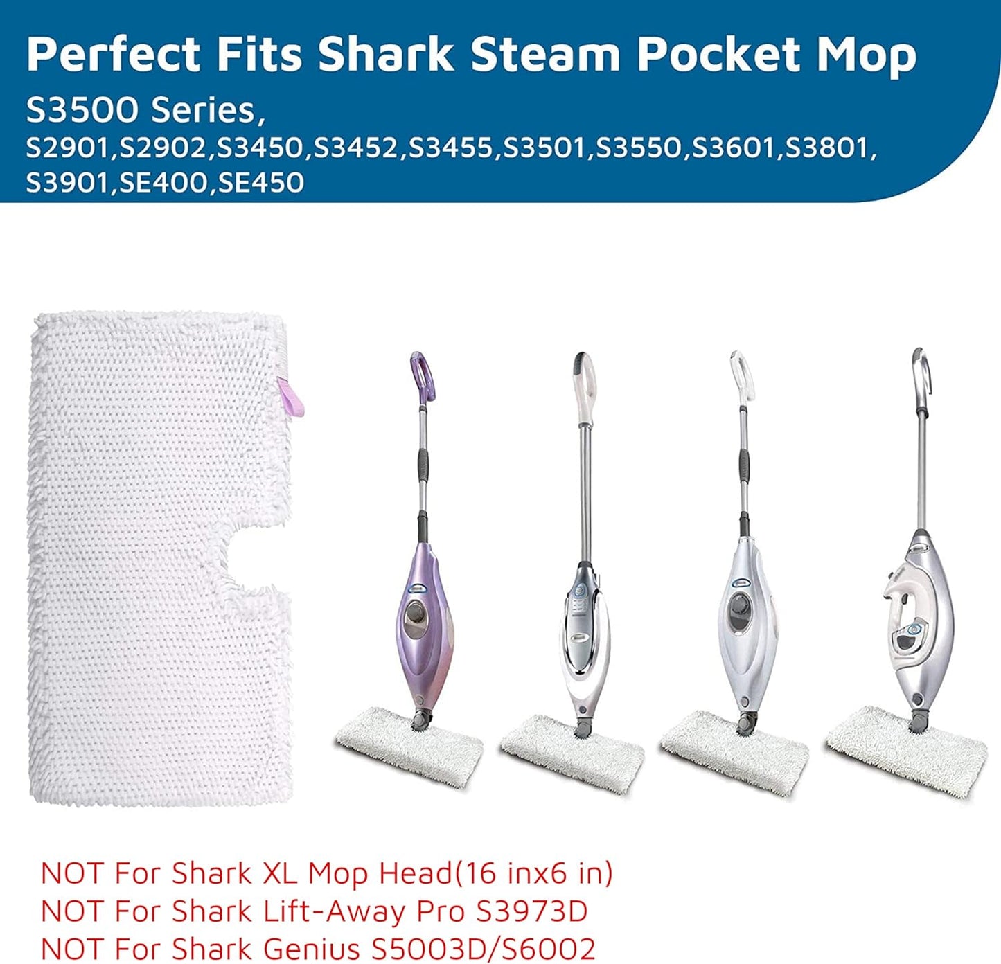 Flammi Steam Mop Replacement Pads for Shark Steam Pocket Mop S3500 Series S3501 S3601 S3550 S3901 SE450 S3801CO S3601D S2901 S2902, 2 Pack