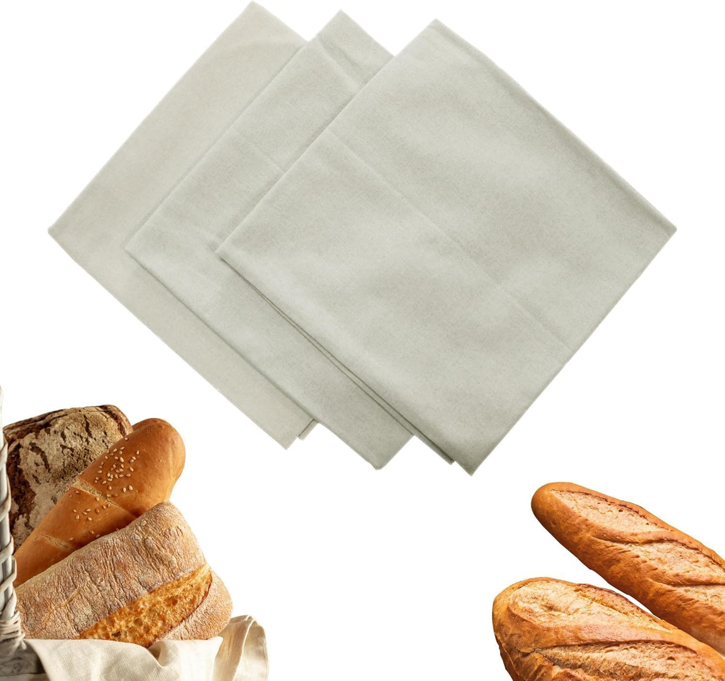 WHITEWRAP Flour Sack Towels for Bread Dough Proofing – 100% Unbleached Cotton, Thick Reusable Baking Cloth – 28"x28" Large Tea Towels for Baguettes, Ciabatta, Pastries – 3 Pack
