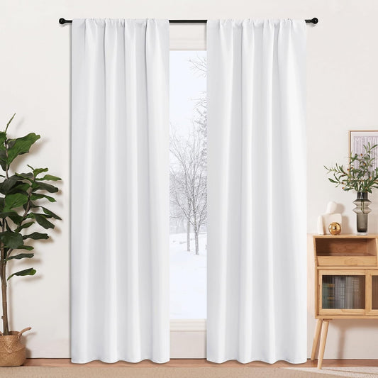 RYB HOME Blackout Curtains for Living Room, Large Window Shades for Bay Window Dining Parlor Bedroom Patio Door, Wide 34 x Long 80 inches, Pure White, 2 Panels