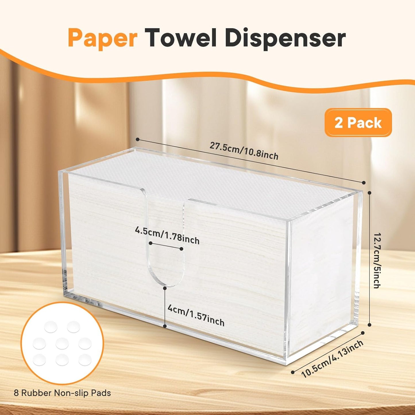 2Pcs Acrylic Paper Towel Dispenser, Paper Towel Holder Countertop Clear Multi Trifold Napkin Holder, Suitable for Z-fold, C-fold or MultiFold Paper Towels for Bathroom, Toilet, Kitchen