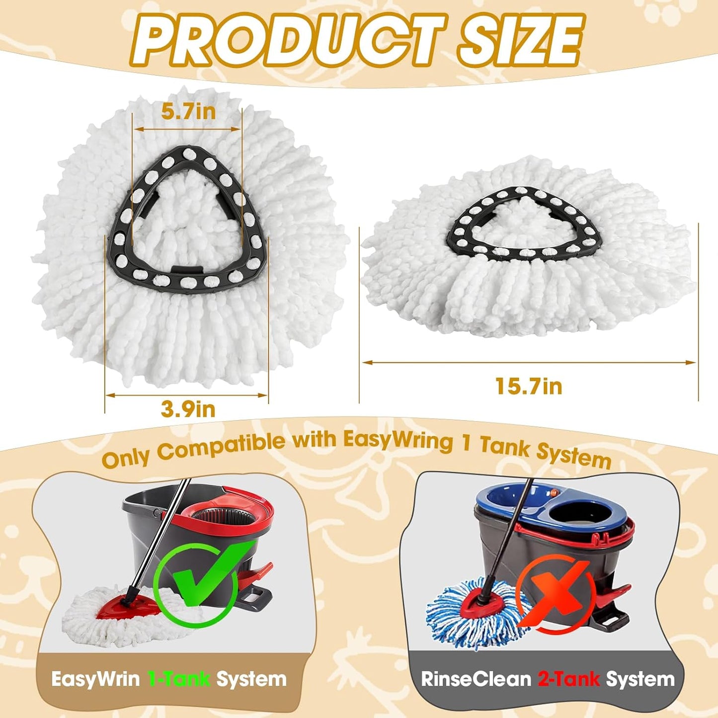 10 Pack Spin Mop Replacement Heads, 360° Microfiber Spin Mop Refills for O-Cdea EasyWrin 1-Tank System, Machine Washable Mop Replace Head for Easy Cleaning