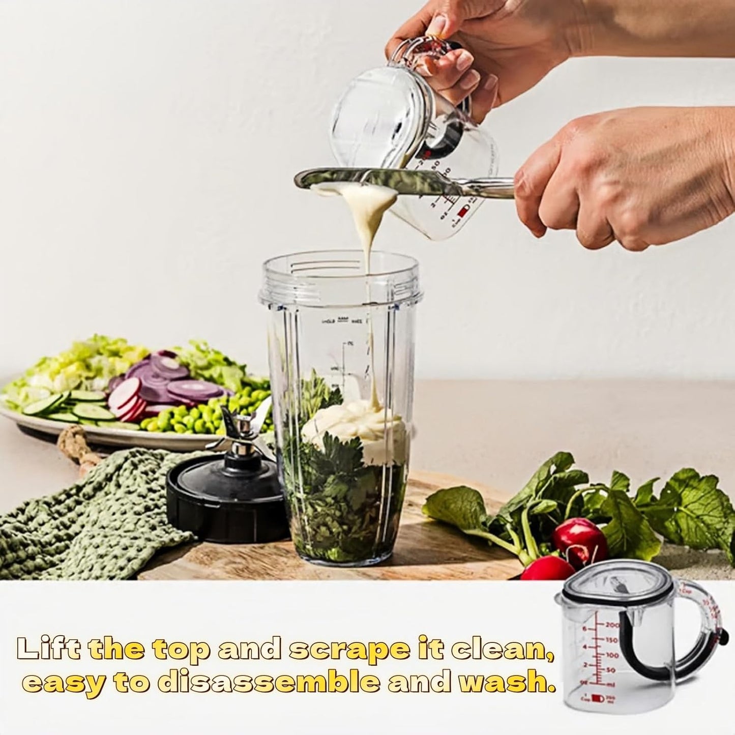 All in One Adjustable Measuring Cup, Push Up Measuring Cup Solid and Liquid, Space Saving, Easy to Clean, Multifunctional Kitchen Measuring Cups for Preparation, Baking, and Cooking (1)