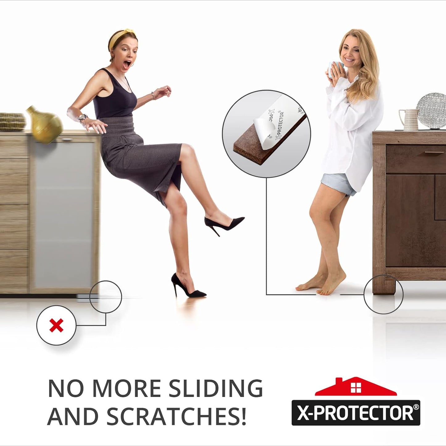 Non-Slip Furniture Grips: 8 Pcs Rubber Pads 1.5' x 5' by X-PROTECTOR Ideal Floor Protectors