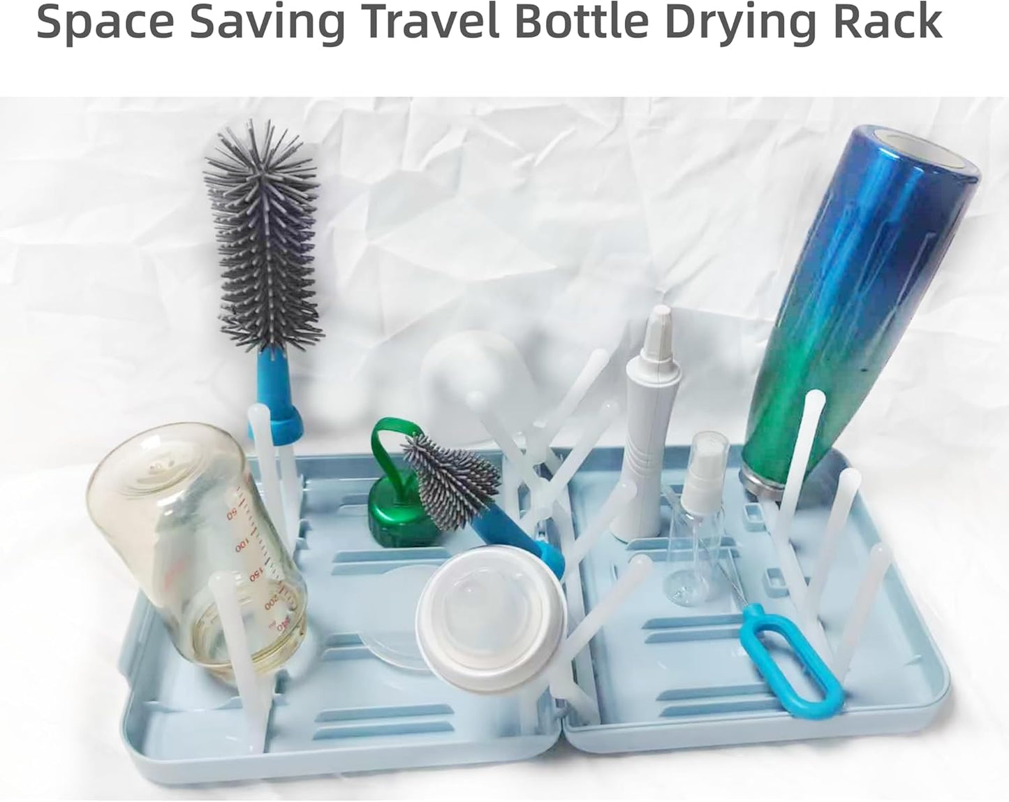 Travel Bottle Drying Rack Space Saving,Foldable Bottle Drain Rack with 16 Ribs,Portable Baby Bottle Drying Rack for Bottles,Breast Pumps and Other Feeding Accessories,Widely Used Daily Basis