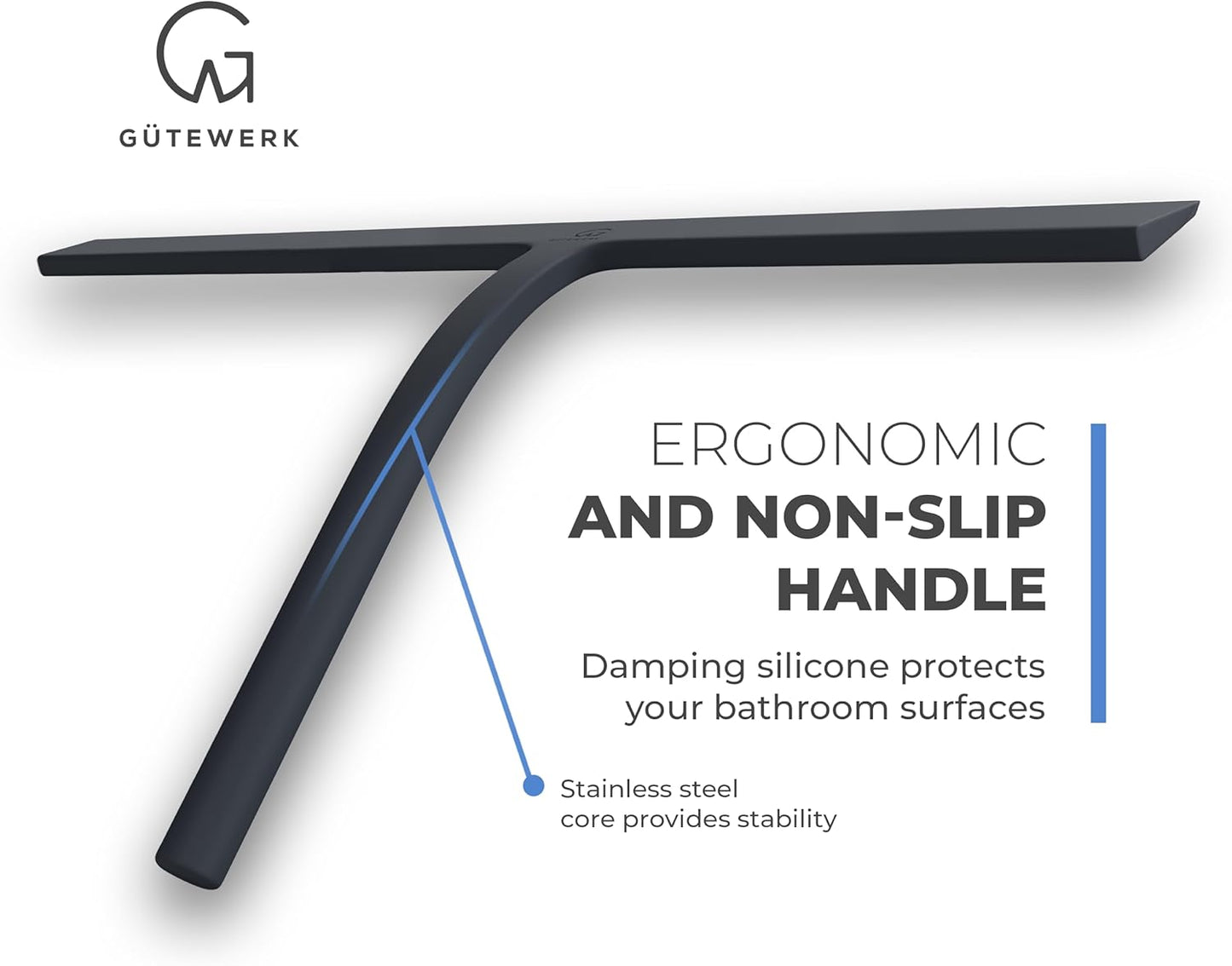 GÜTEWERK Shower Squeegee for Glass Doors, Silicone Window Squeegee, Bathroom and Glass Cleaning - Black - 15 Inch