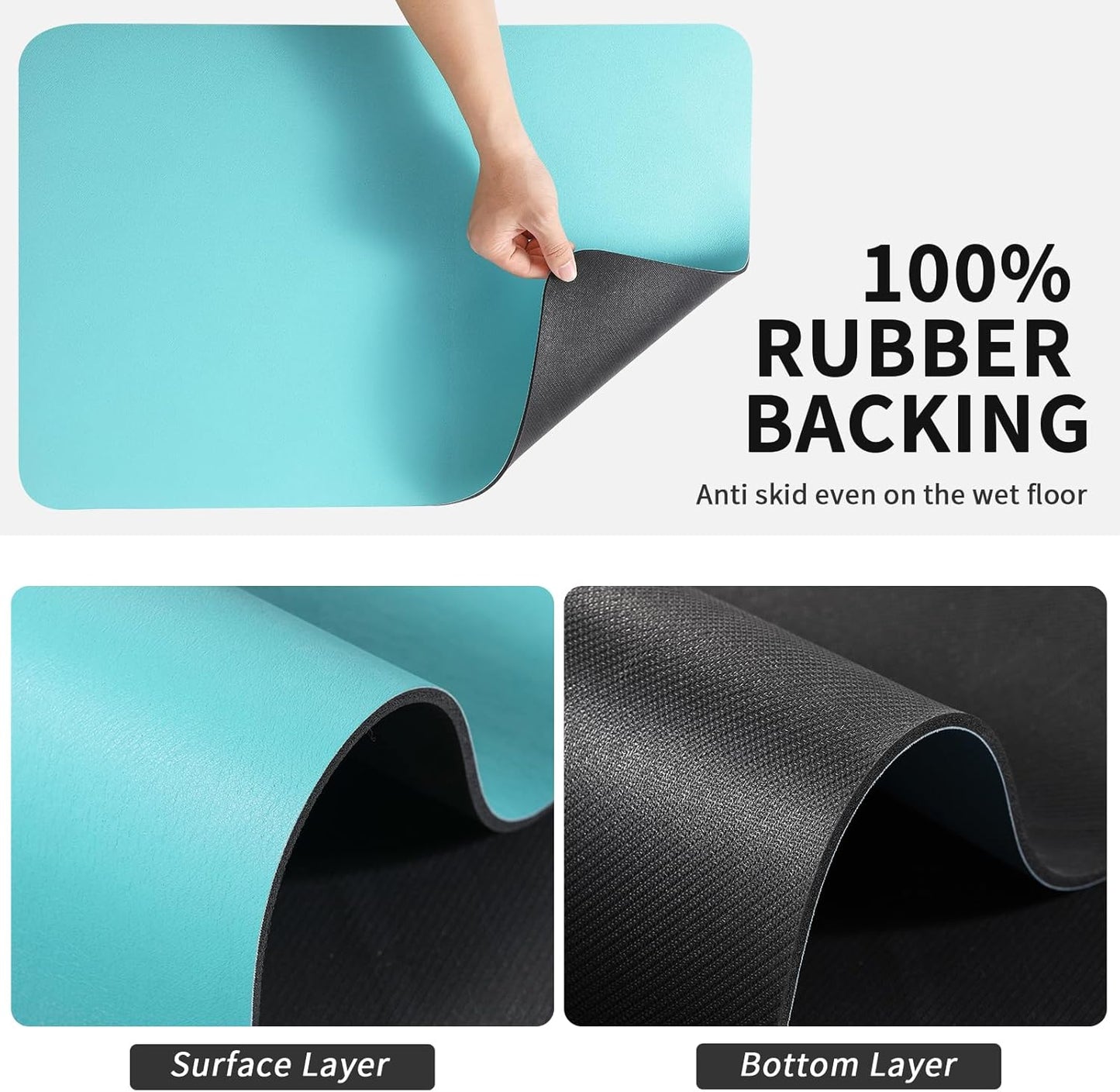 Dish Drying Mat for Kitchen Counter, Heat Resistant Drainer Mats with Non-slip Rubber Backed, Hide Stain Kitchen Super Absorbent Draining Mat, Easy to Clean Dish Rack Pad, Teal 16"x18"