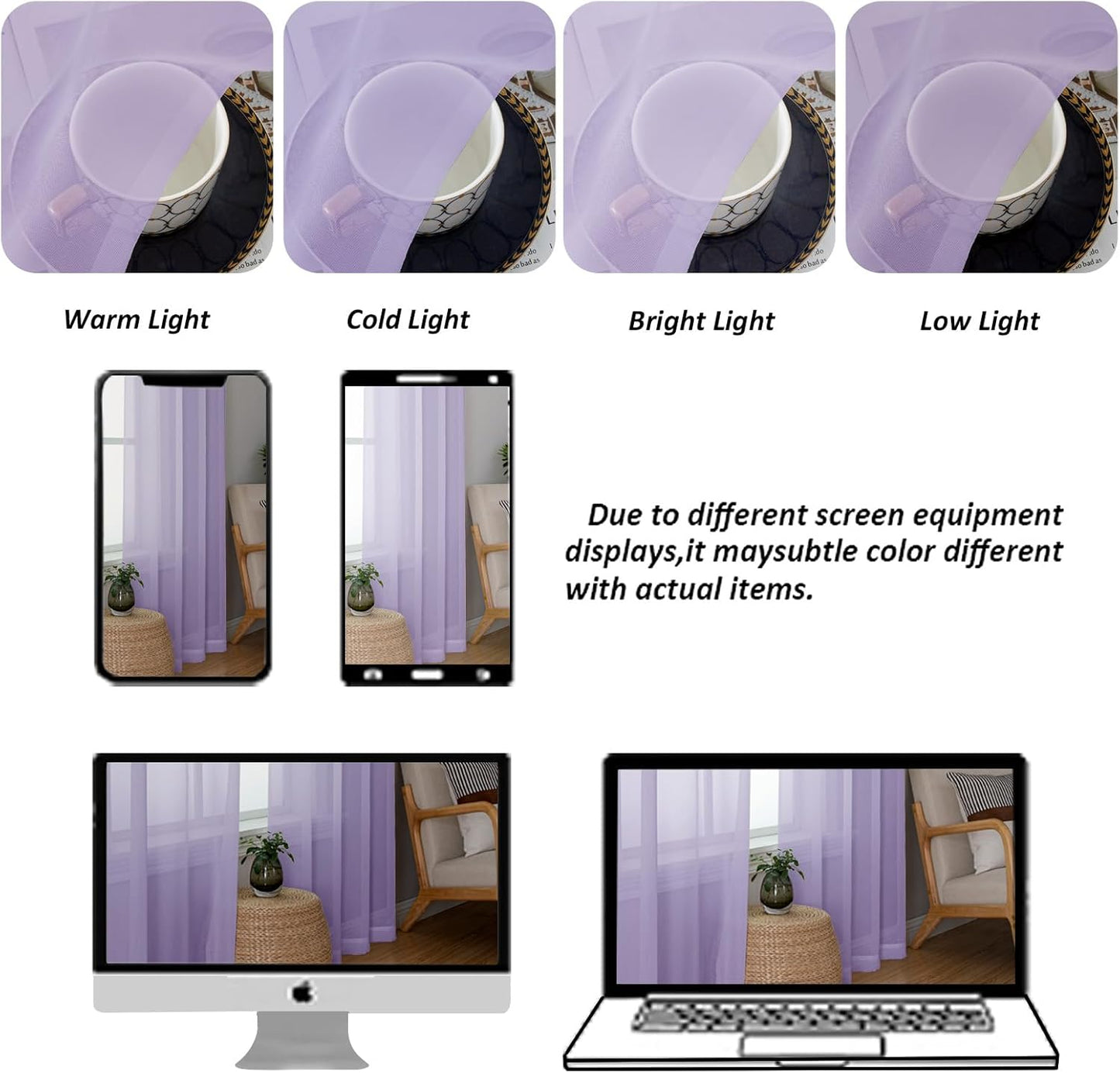 Chyhomenyc Sheer Lilac Valances for Windows 2 Pack, Small Window Curtains for Living Room Bathroom Cafe Laundry Basement, Modern Top Dual Rod Pocket Voile Curtain, 42W x 14L inches, Lilac