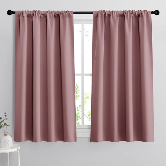 RYB HOME Bedroom Curtains Blackout - Light Block Energy Efficiency Small Window Treatment Drapes for Kitchen Dining Baby Nursery Morden Decor, W 42 x L 54 inch, Dusty Rose, 2 Panels