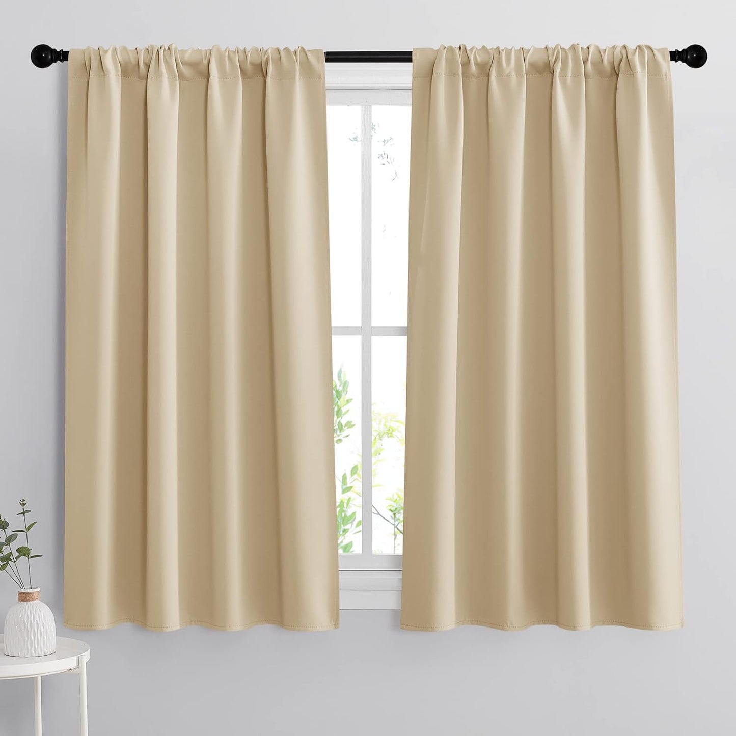 RYB HOME Blackout Curtains for Living Room - Room Darkening Curtains Polyester Thermal Insulated Drapes Privacy Protect for Bedroom Entryway, W 42 x L 45, Biscotti Beige, 2 Pcs