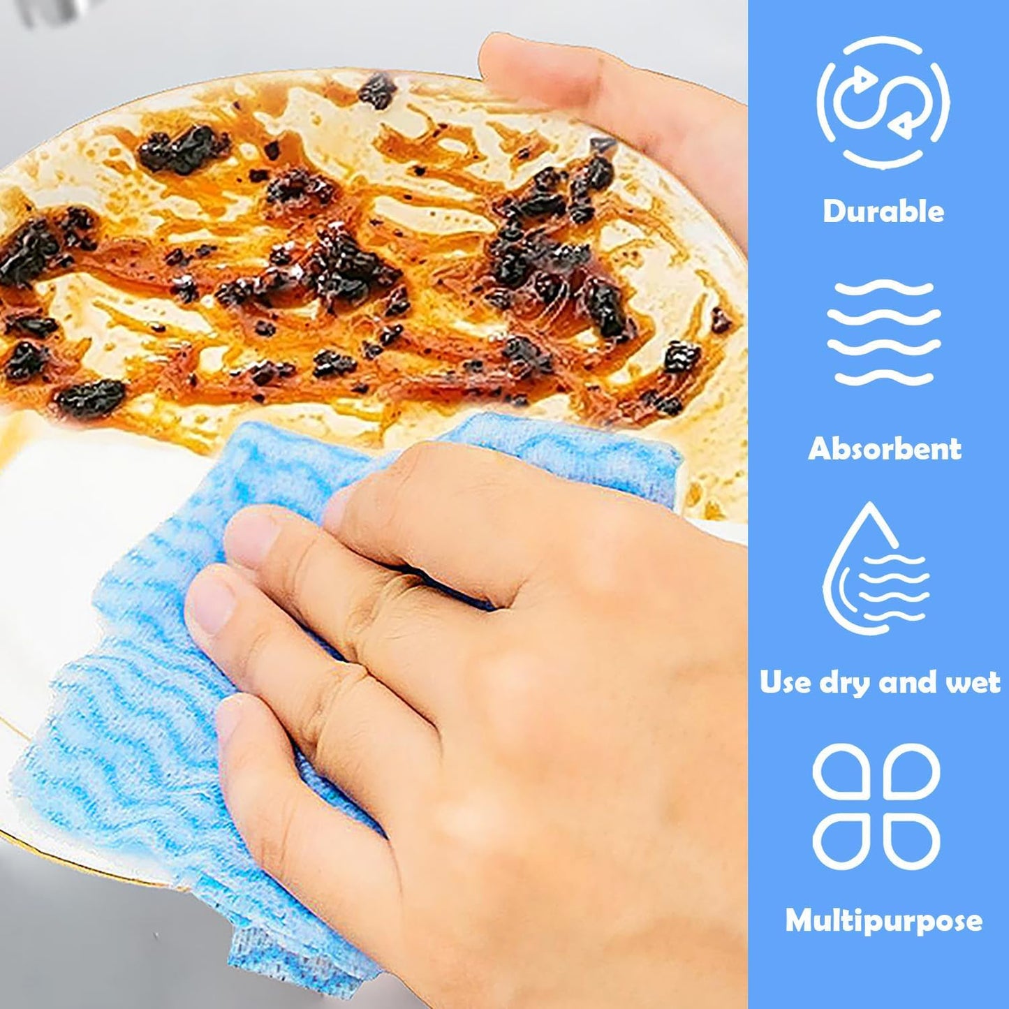 Disposable Cleaning Cloths Multi-Purpose Heavy Duty Disposable Dish Cloth Dish Rags for Kitchen, 7.87 x 15.75 inches -50 Counts/Pack,Blue