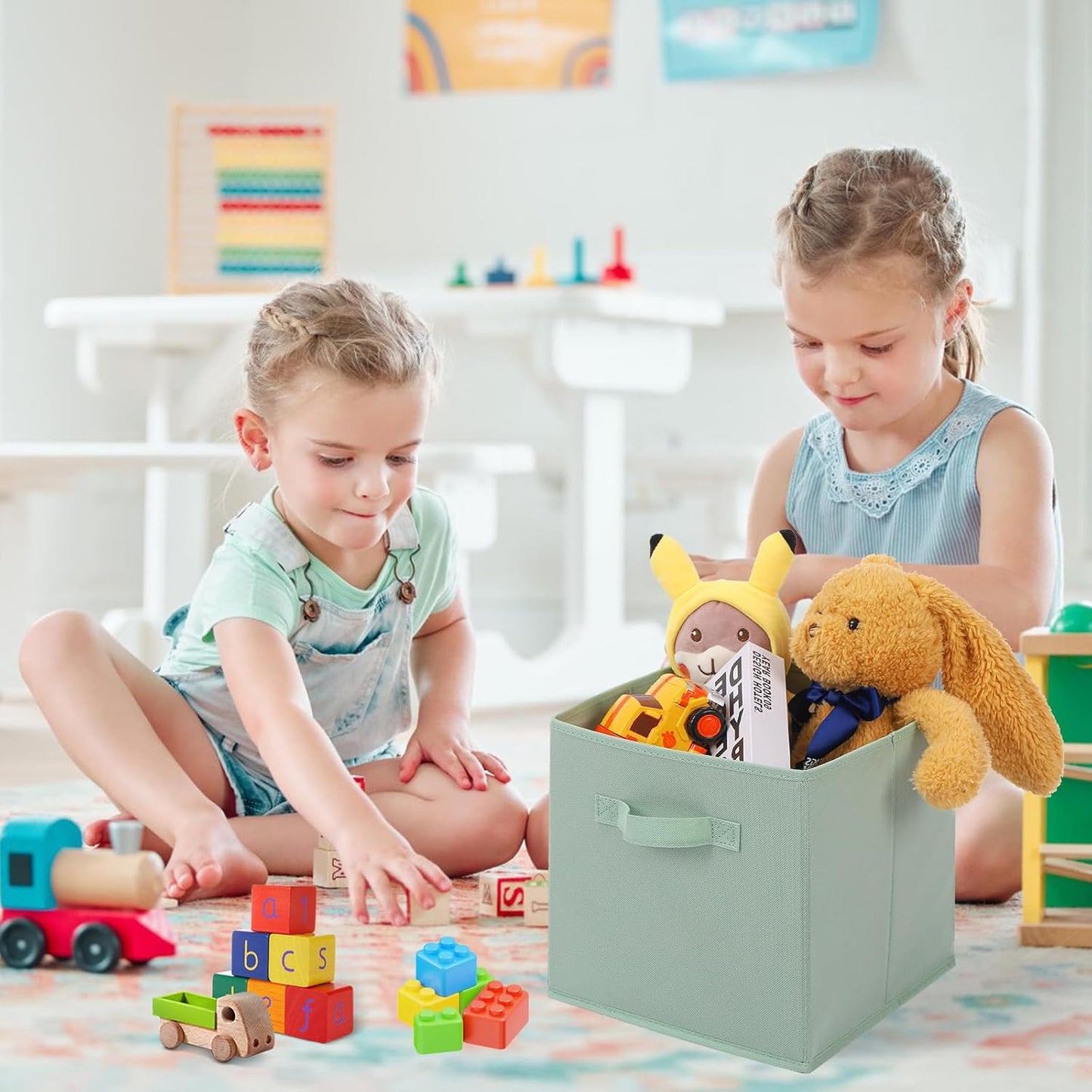 Stero Fabric Storage Bins 6 Pack Fun Colored Durable Storage Cubes with Handles Foldable Cube Baskets for Home, Kids Room, Closet and Toys Organization Cyan, Green, Yellow, Purple, Pink and Peachpuff
