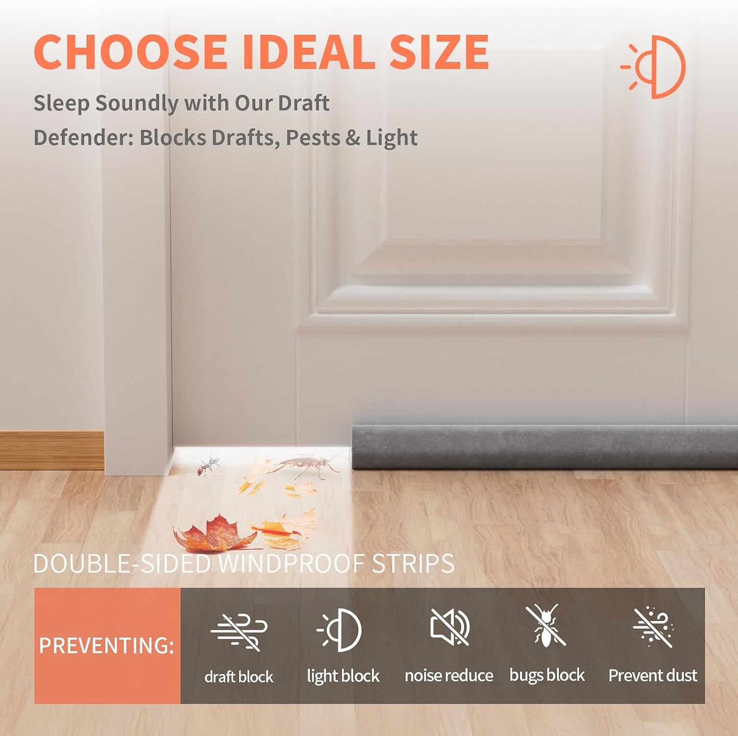 Door Draft Stopper for Bottom of Door, Under Door Gap Filler/Seal for Big Gap, No Folding Required, Flexible Installation Door Sweep soundproofing Strip for Home & Apartment, 32-36in, Grey