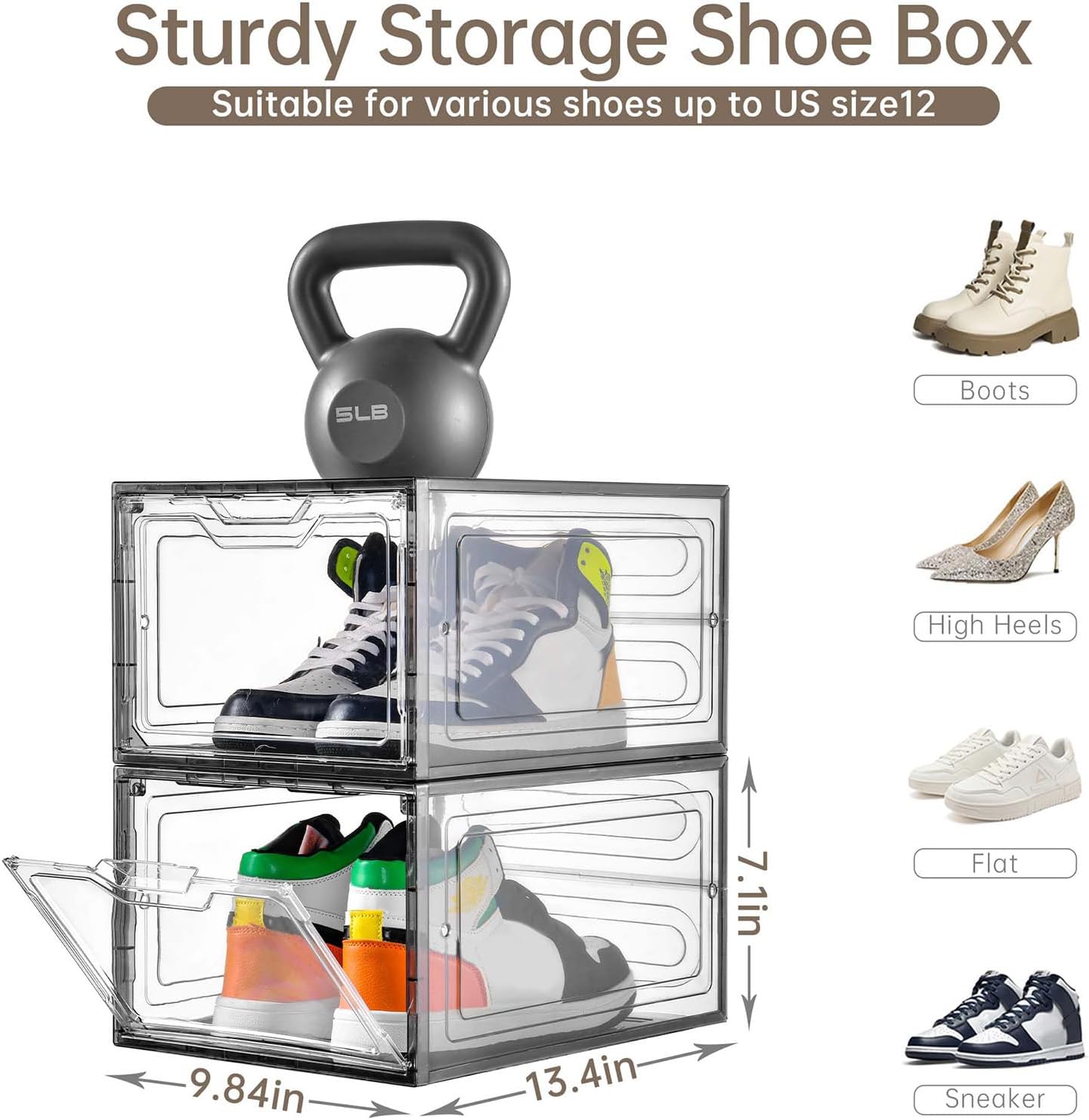 12 Pack Shoe Boxes Shoes Organizer, Shoe Storage Organizer Boxes with Magnetic Door, Clear Shoe Organizers Sneaker Storage Shoe Box for Women/Men, Fit up to US Size 12