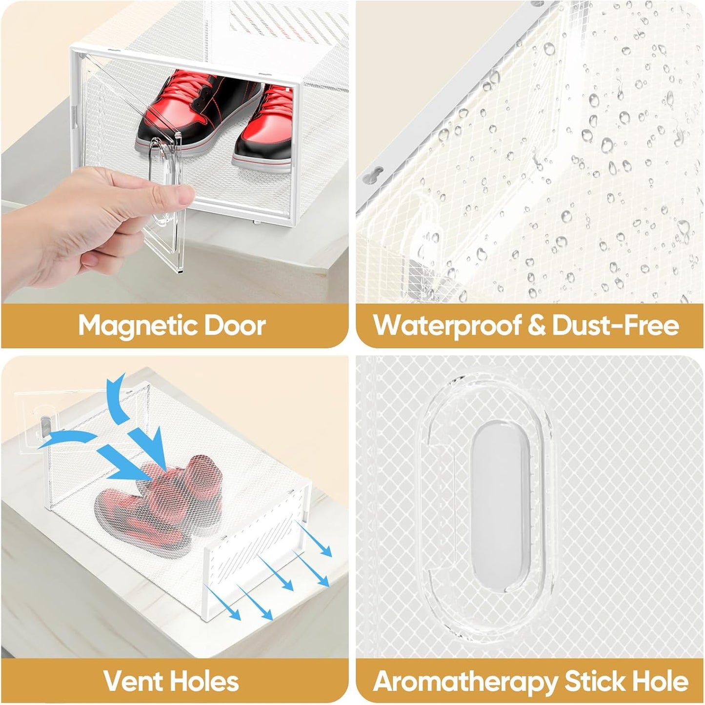 BALEINE 3 Pack Stackable Shoe Storage Boxes Fit Size 11, Thickened Clear Shoe Box Bins with Lids, Plastic Foldable Shoe Rack Organizer Sneaker Storage Containers (X-Large, White)