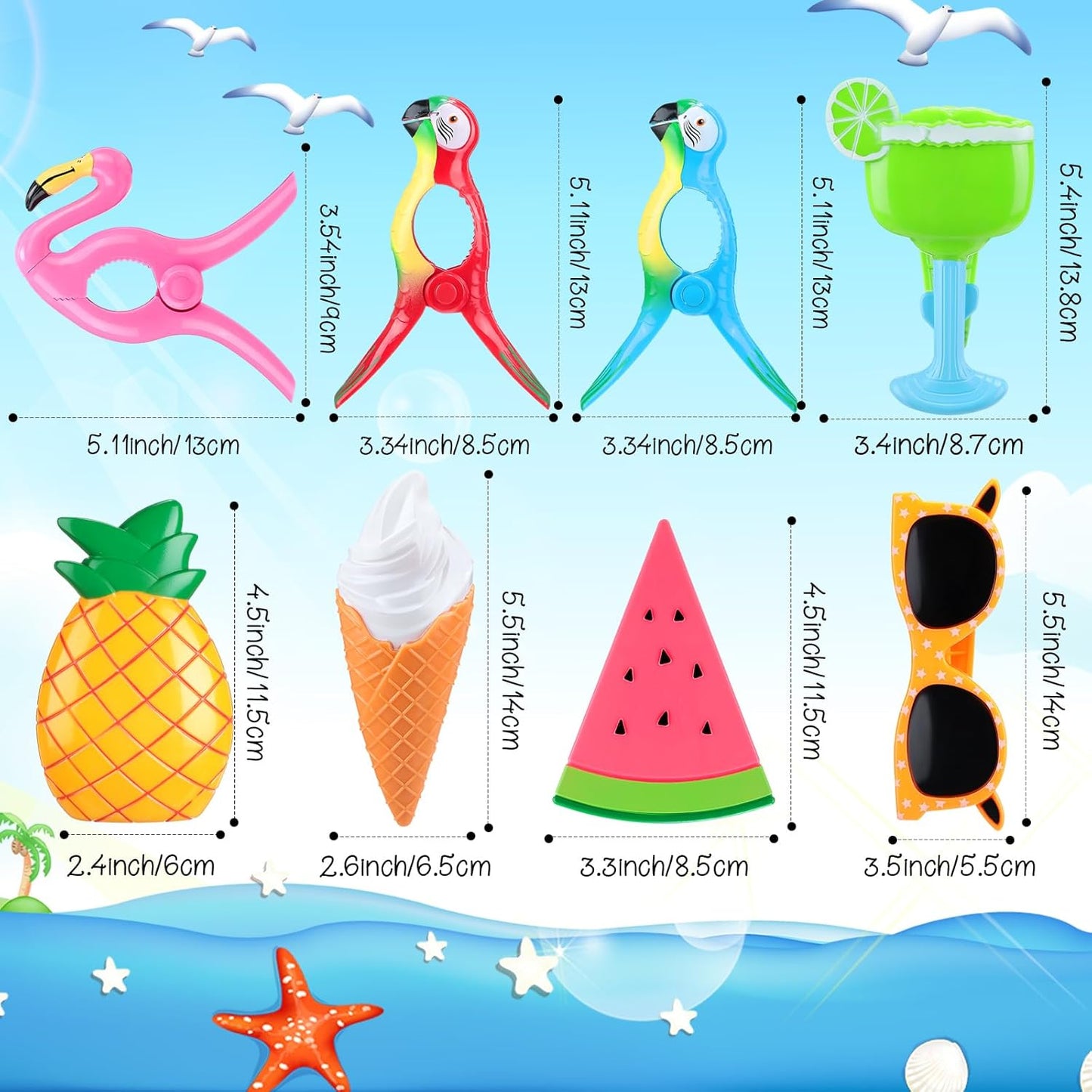 Rtteri 16 Pcs Beach Towel Clips for Beach Chairs Cute Towel Holder Cruise Clothes Pins for Lounge Chair Patio Pool, Assorted Style(Classic)