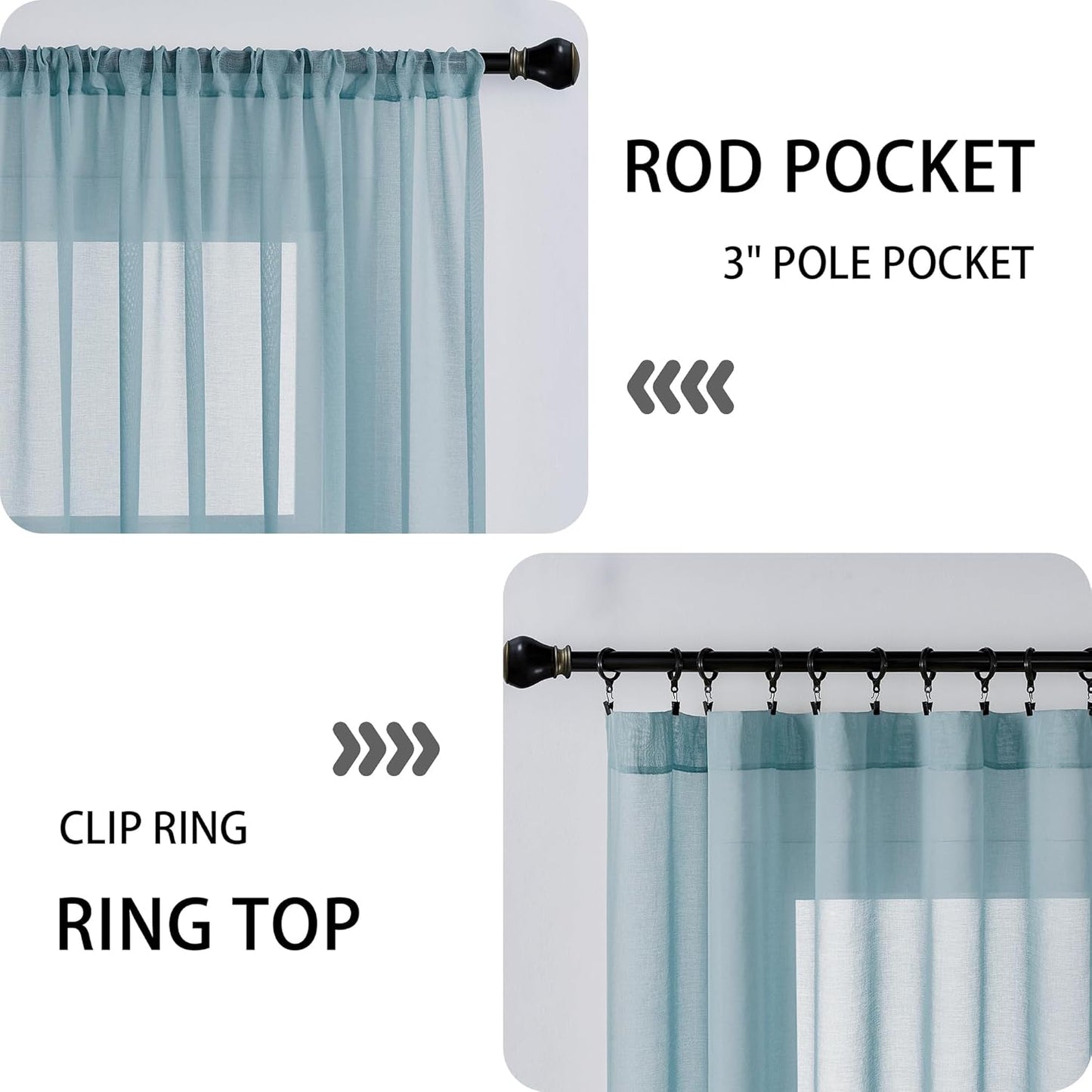 Tollpiz Short Sheer Door Curtains Closet Linen Textured Curtains Sheer Doorway Light Filtering Voile Patio Door Rod Pocket Curtain French Door, 54 x 40 inches Long, Dusty Blue, Set of 1 Panel