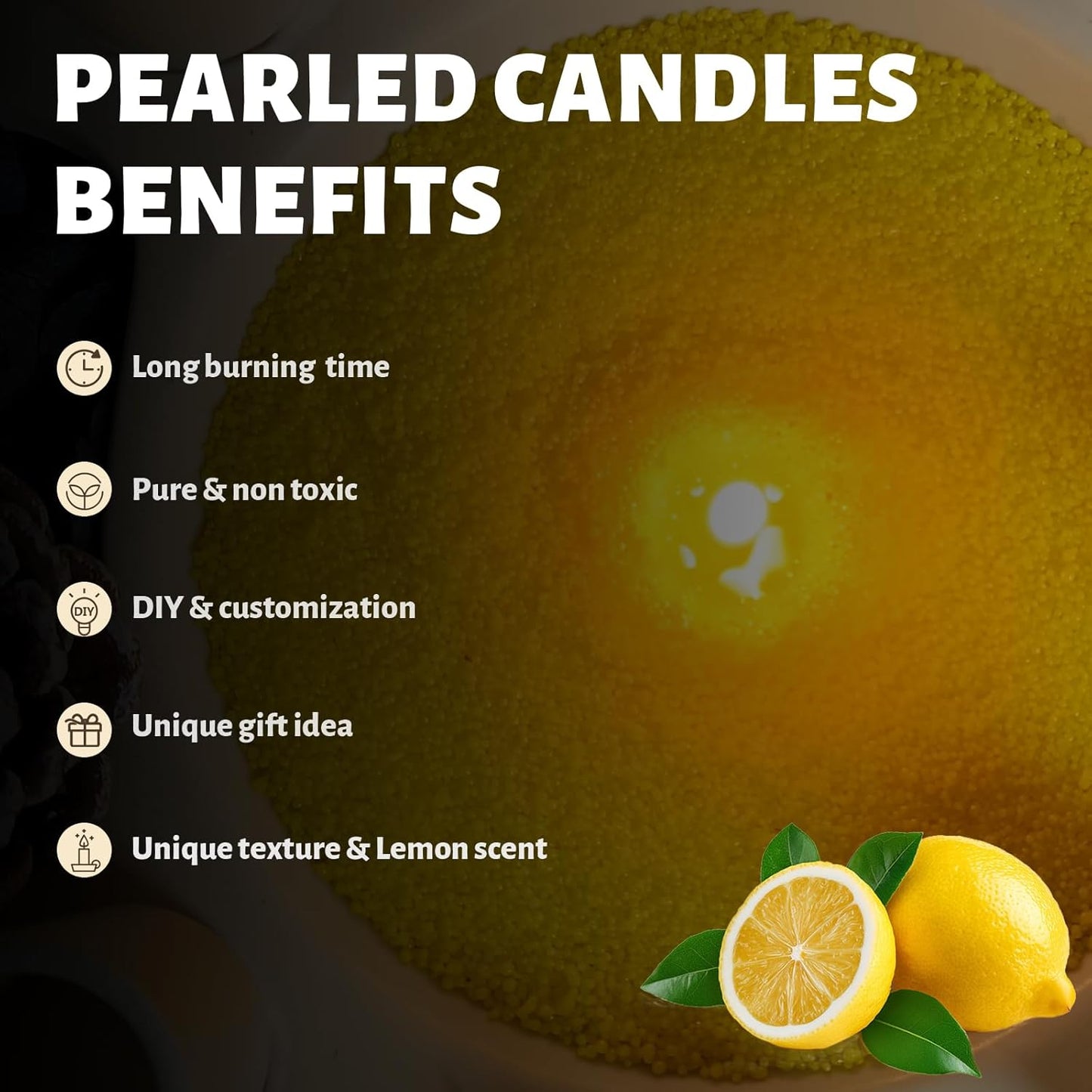Lemon Scented Yellow Pearled Candle 18oz Luxury Sand Candle Granulated Wax - 30 Cotton Wicks - Wax for Candle Making Decorative Candles Smooth and Clean Burning Lasts up to 120 Hours