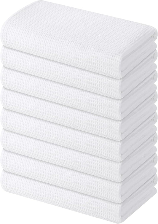 Homaxy 100% Cotton Waffle Weave Kitchen Towels - 8 Pack Soft and Absorbent Dish Towels - 16 x 26 Inches Quick Dry Hand Towels - White