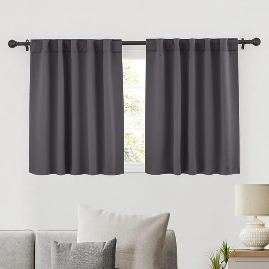 RYB HOME Blackout Curtains for Kitchen, Room Darkening Half Window Treatment Energy Saving Privacy Valances Tiers for Bedroom Bathroom Dining Room, Grey, W42 x L36 inch, 2 Panels