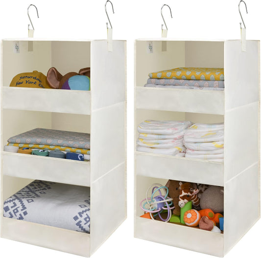 GRANNY SAYS 3-Shelf Hanging Organizer, Foldable Hanging Closet Storage, Closet Shelves Organizer for Camper, Beige, 29 ½" H X 12" W X 12" D, 2-Pack