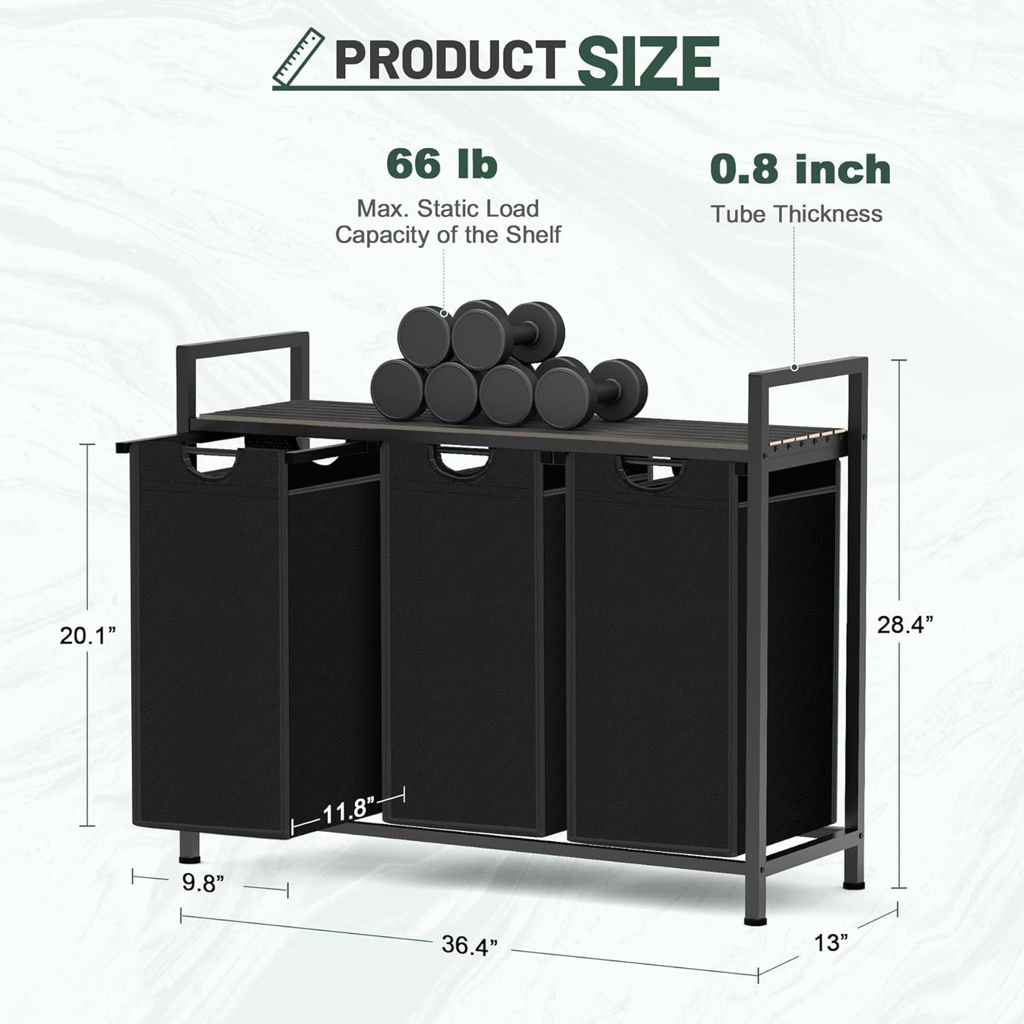 Laundry Hamper, Laundry Sorter with 3 Pull-Out Removable Oxford Fabric Bags Cloth Laundry Basket 3 x 10 Gallons (Charcoal Black)