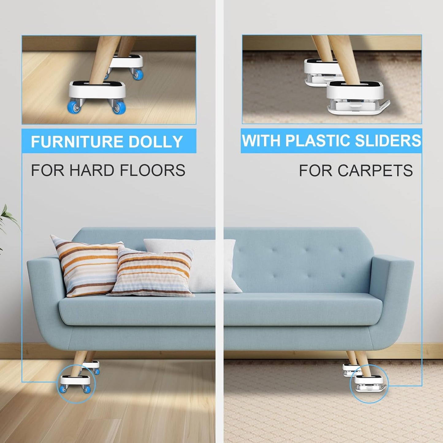 New Upgraded Furniture Sliders for Hard Floors & Carpets, 2-in-1 Furniture Movers with Wheels, Furniture Dolly for Moving Heavy Duty Sofa, Bed, Appliance, Load Capacity Up to 750lb